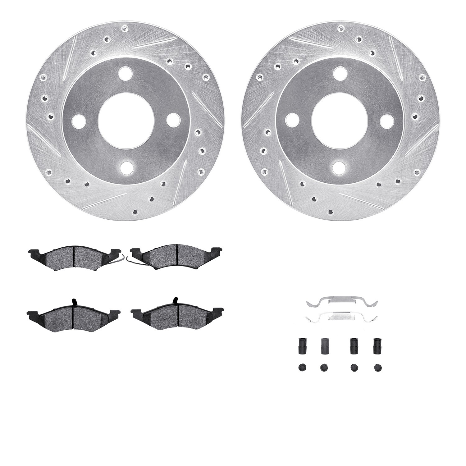 DFC Rotors-Drilled & Slotted-Silver w/ 5000 Advanced Brake Pads Incl Hdw