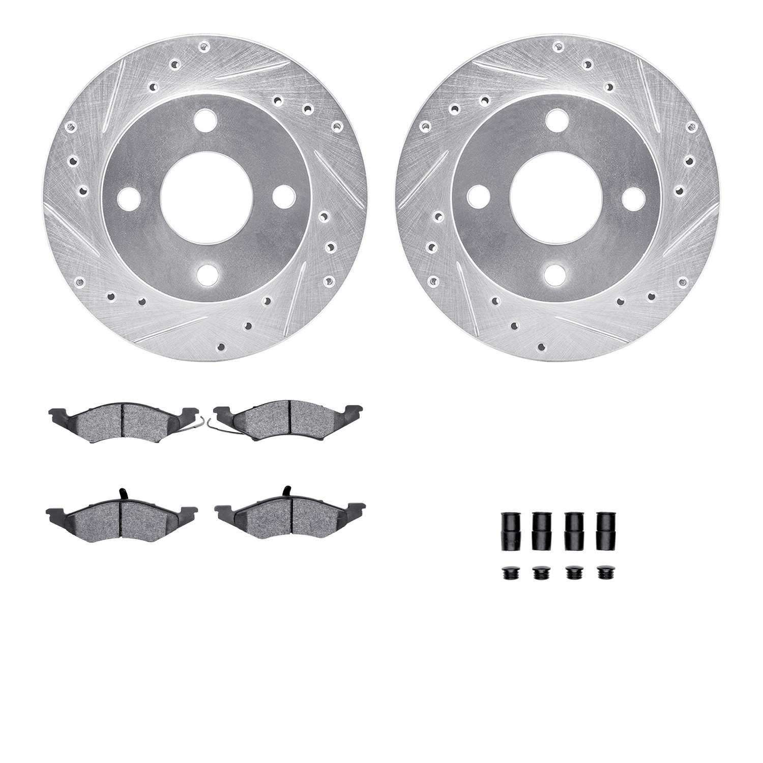 DFC Rotors-Drilled & Slotted-Silver w/ 5000 Advanced Brake Pads Incl Hdw