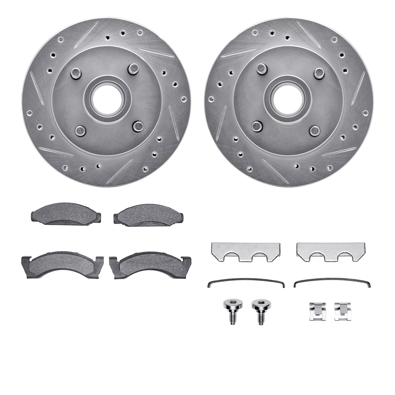 DFC Rotors-Drilled & Slotted-Silver w/ 5000 Advanced Brake Pads Incl Hdw