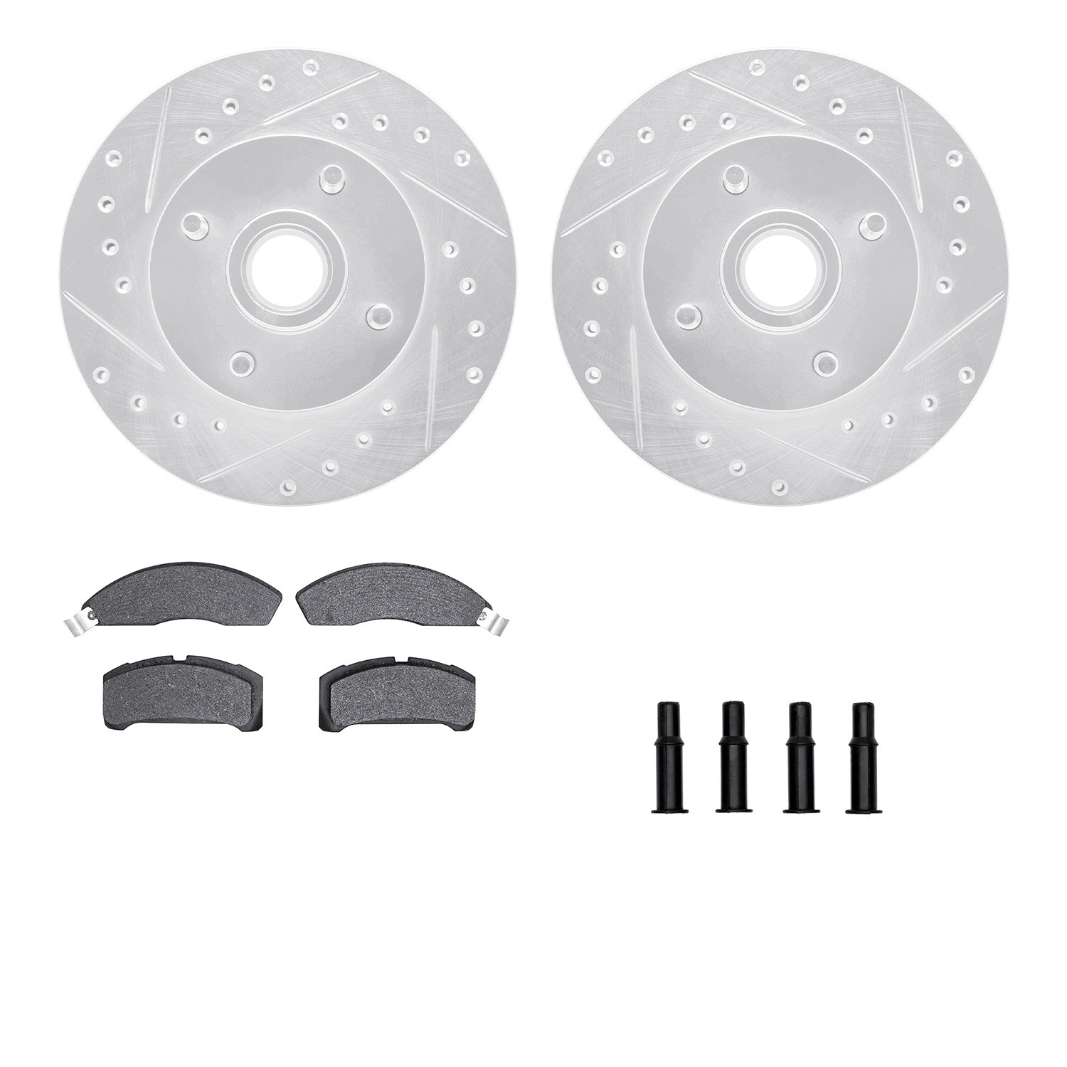 DFC Rotors-Drilled & Slotted-Silver w/ 5000 Advanced Brake Pads Incl Hdw