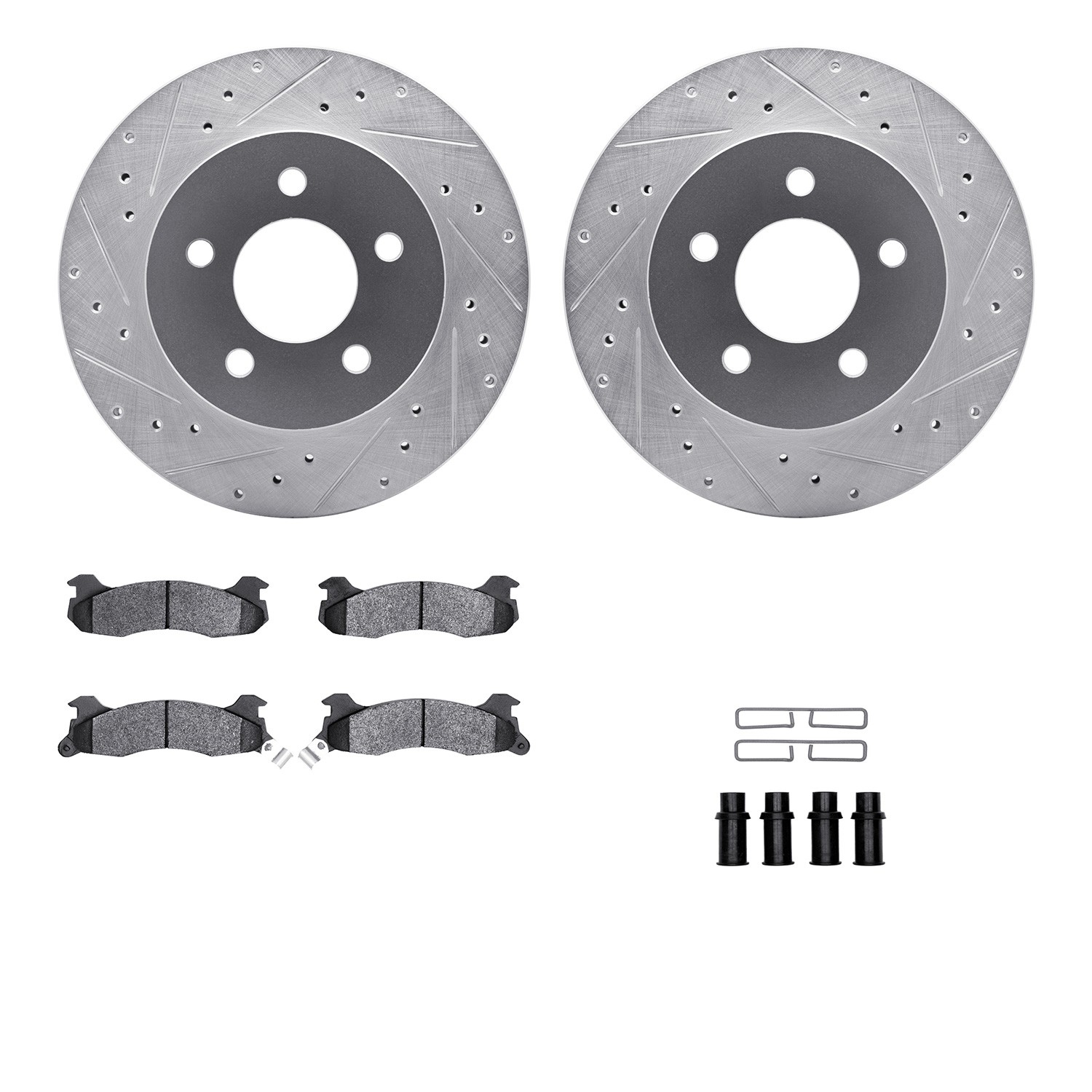 DFC Rotors-Drilled & Slotted-Silver w/ 5000 Advanced Brake Pads Incl Hdw