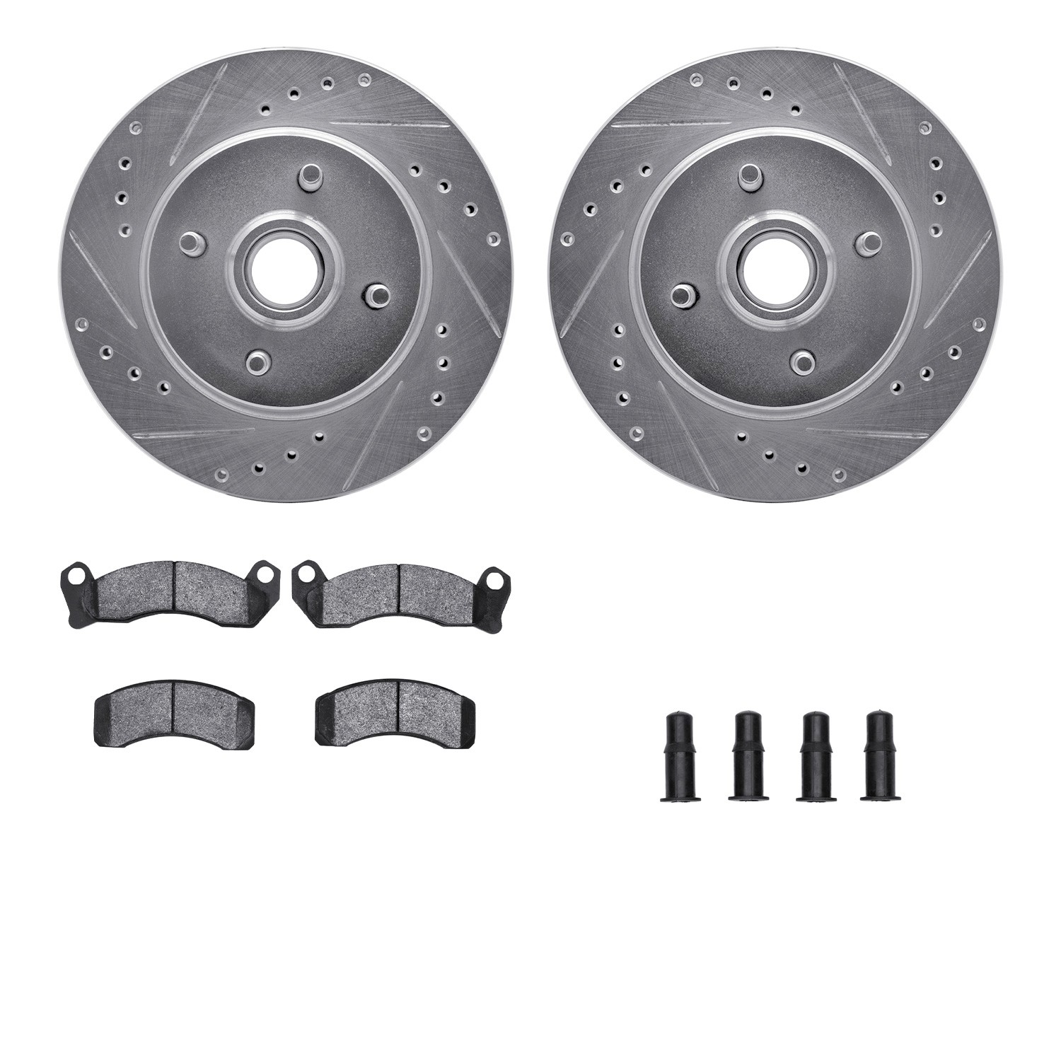 DFC Rotors-Drilled & Slotted-Silver w/ 5000 Advanced Brake Pads Incl Hdw