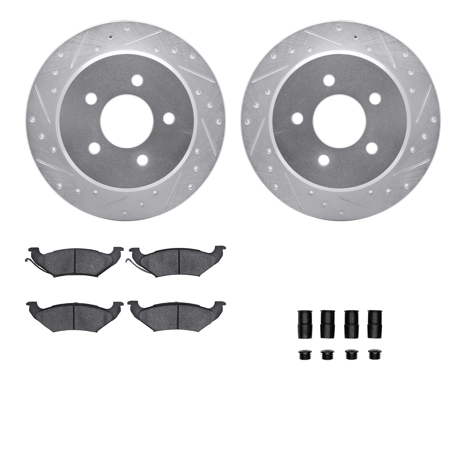 DFC Rotors-Drilled & Slotted-Silver w/ 5000 Advanced Brake Pads Incl Hdw