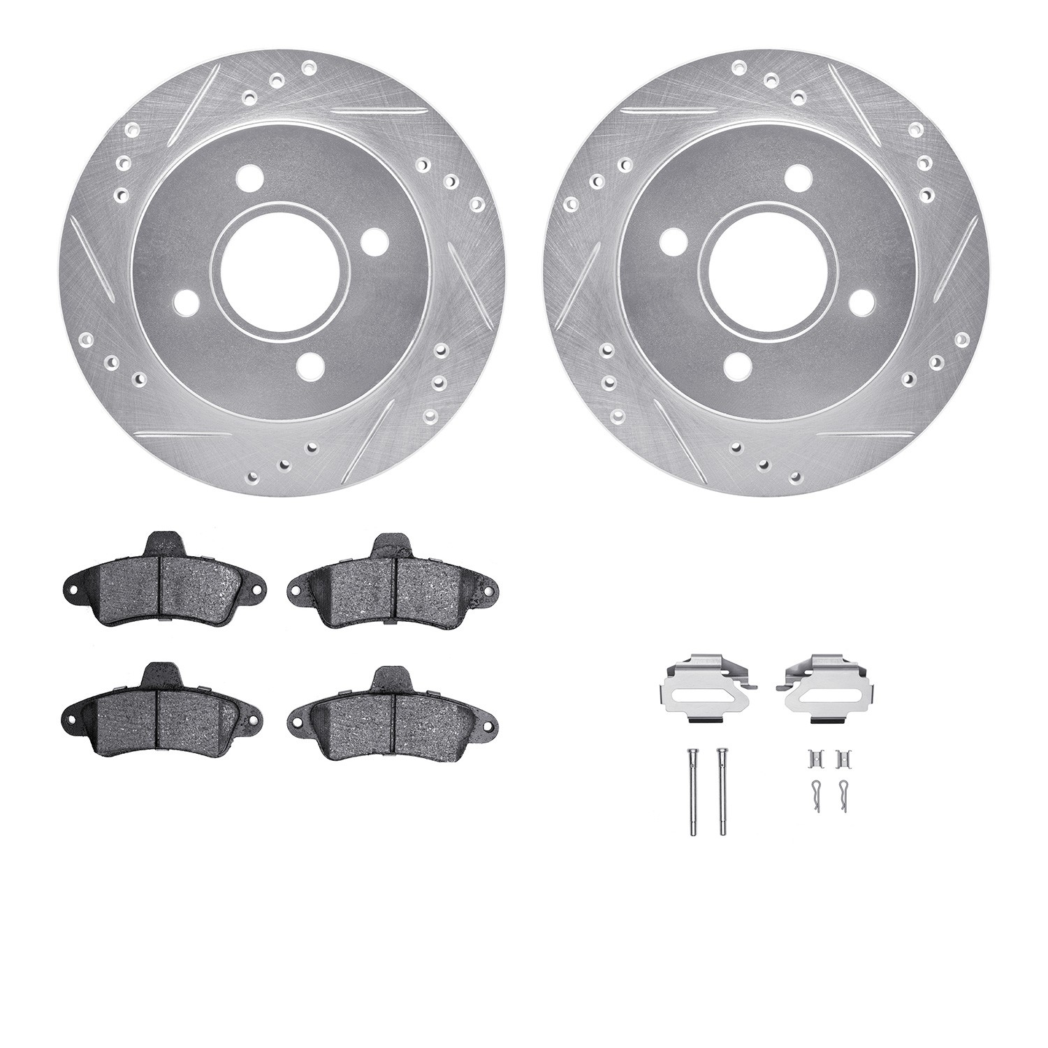DFC Rotors-Drilled & Slotted-Silver w/ 5000 Advanced Brake Pads Incl Hdw