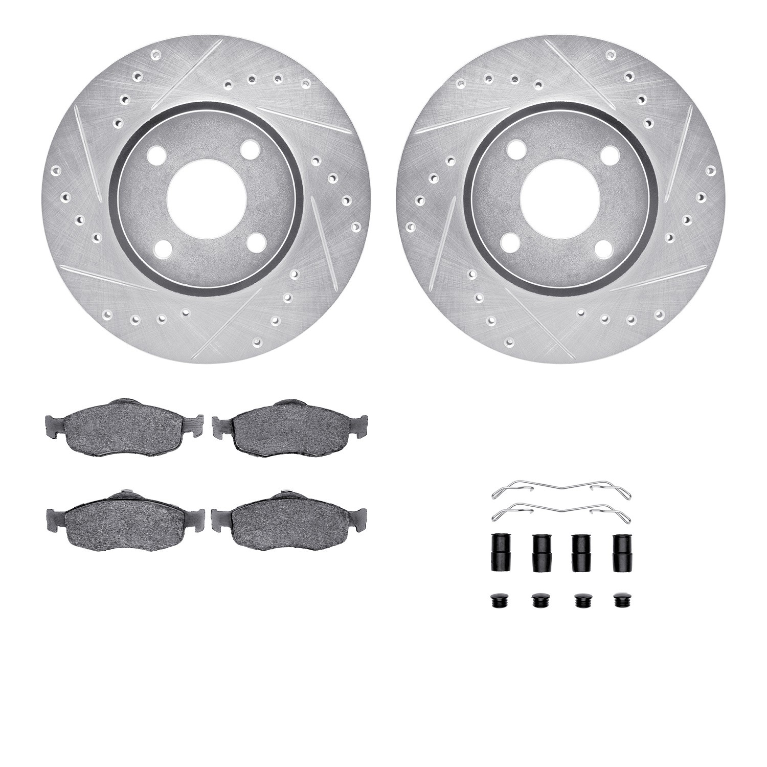 DFC Rotors-Drilled & Slotted-Silver w/ 5000 Advanced Brake Pads Incl Hdw