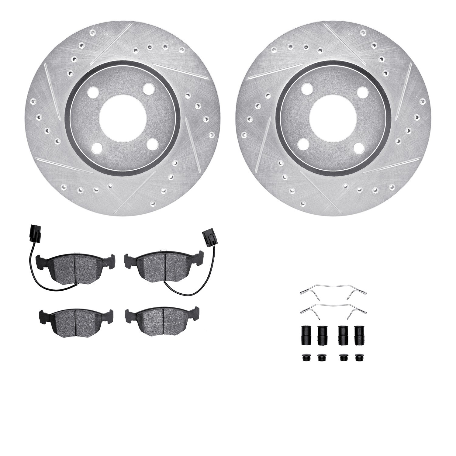 DFC Rotors-Drilled & Slotted-Silver w/ 5000 Advanced Brake Pads Incl Hdw
