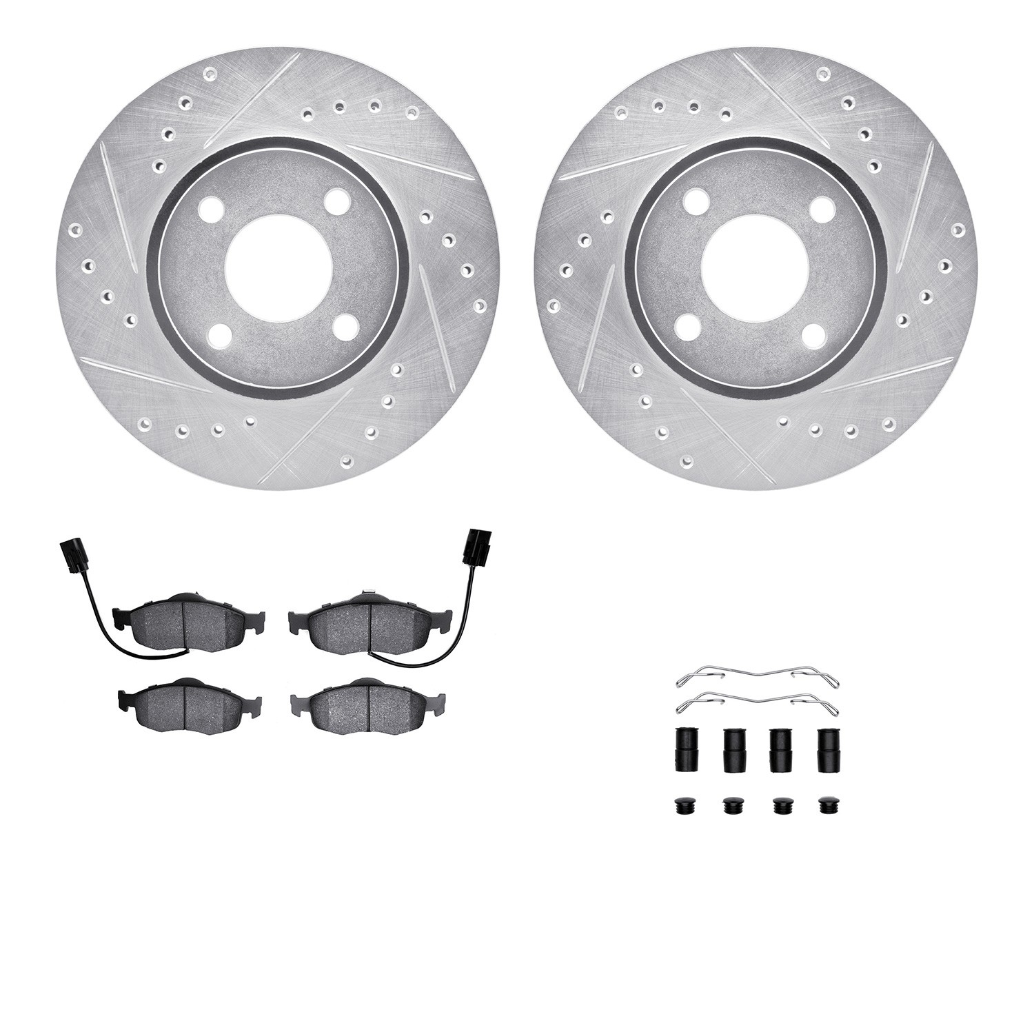 DFC Rotors-Drilled & Slotted-Silver w/ 5000 Advanced Brake Pads Incl Hdw
