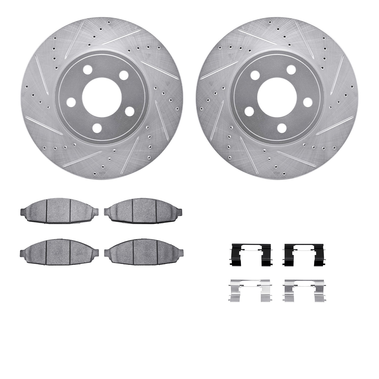 DFC Rotors-Drilled & Slotted-Silver w/ 5000 Advanced Brake Pads Incl Hdw