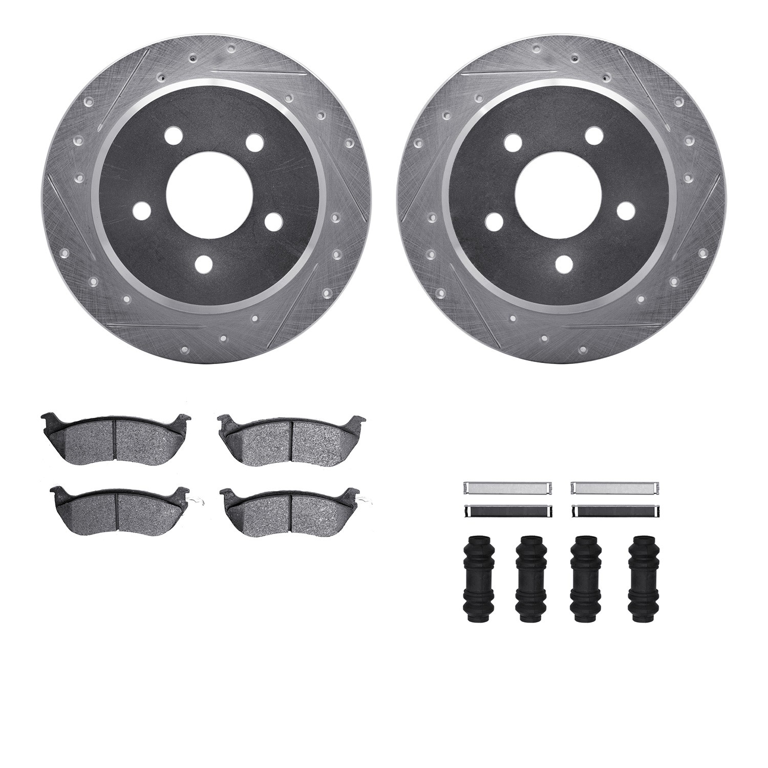 DFC Rotors-Drilled & Slotted-Silver w/ 5000 Advanced Brake Pads Incl Hdw