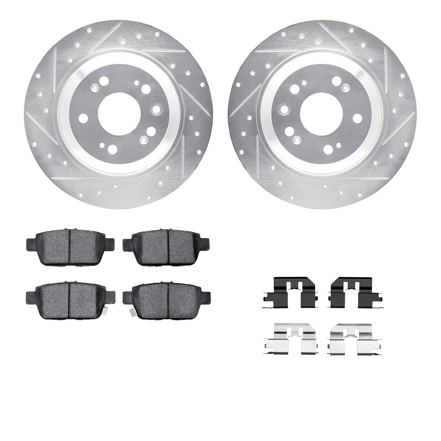 DFC Rotors-Drilled & Slotted-Silver w/ 5000 Advanced Brake Pads Incl Hdw