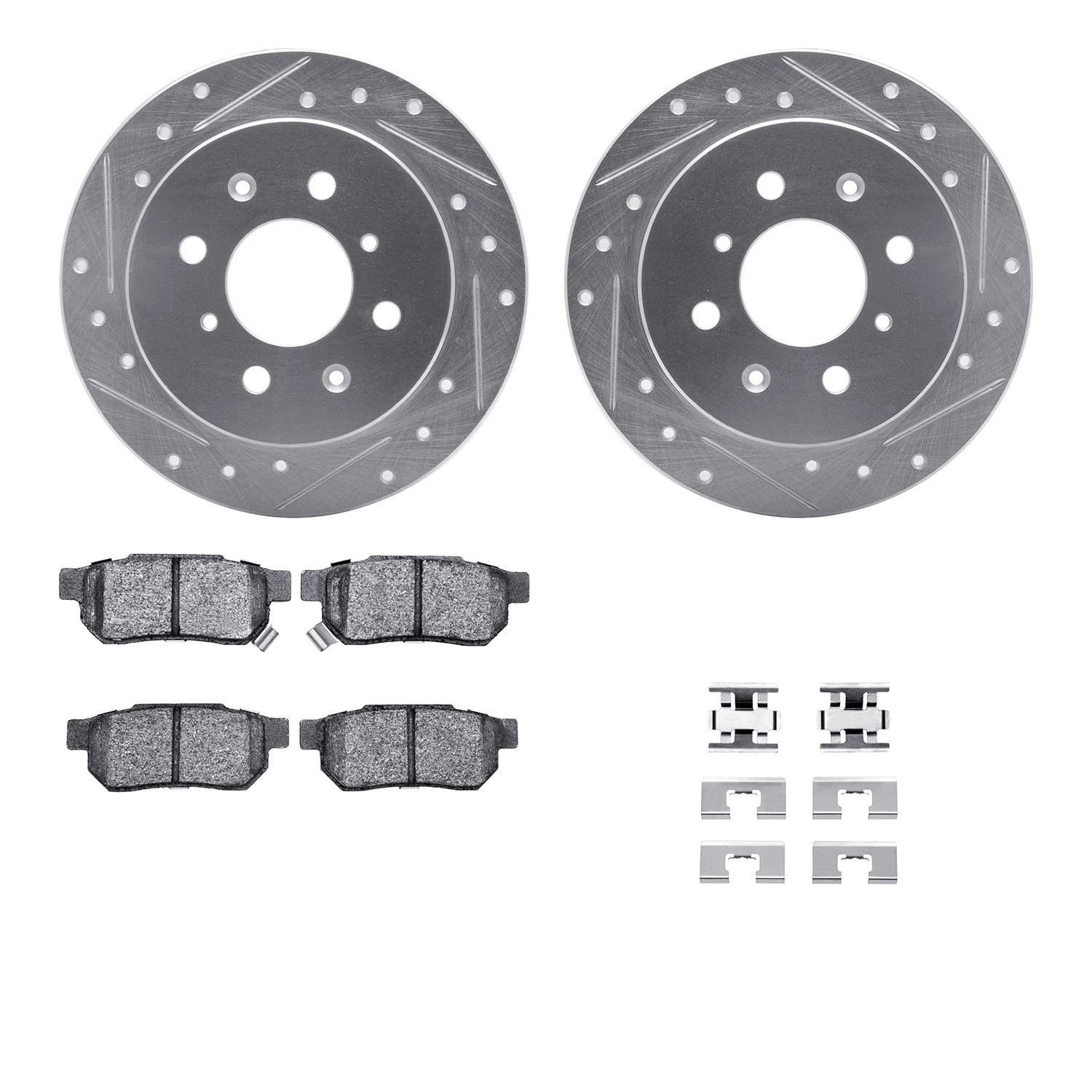 DFC Rotors-Drilled & Slotted-Silver w/ 5000 Advanced Brake Pads Incl Hdw