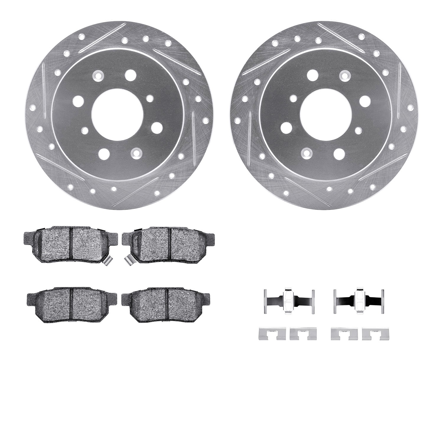 DFC Rotors-Drilled & Slotted-Silver w/ 5000 Advanced Brake Pads Incl Hdw