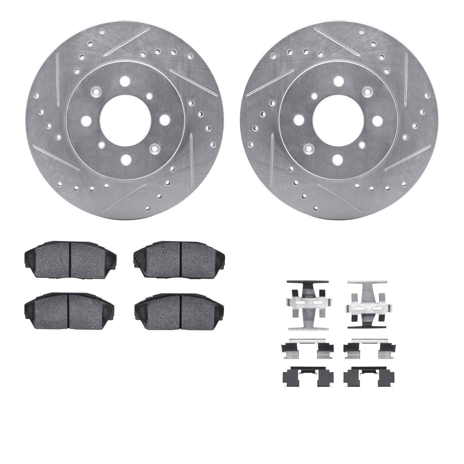 DFC Rotors-Drilled & Slotted-Silver w/ 5000 Advanced Brake Pads Incl Hdw