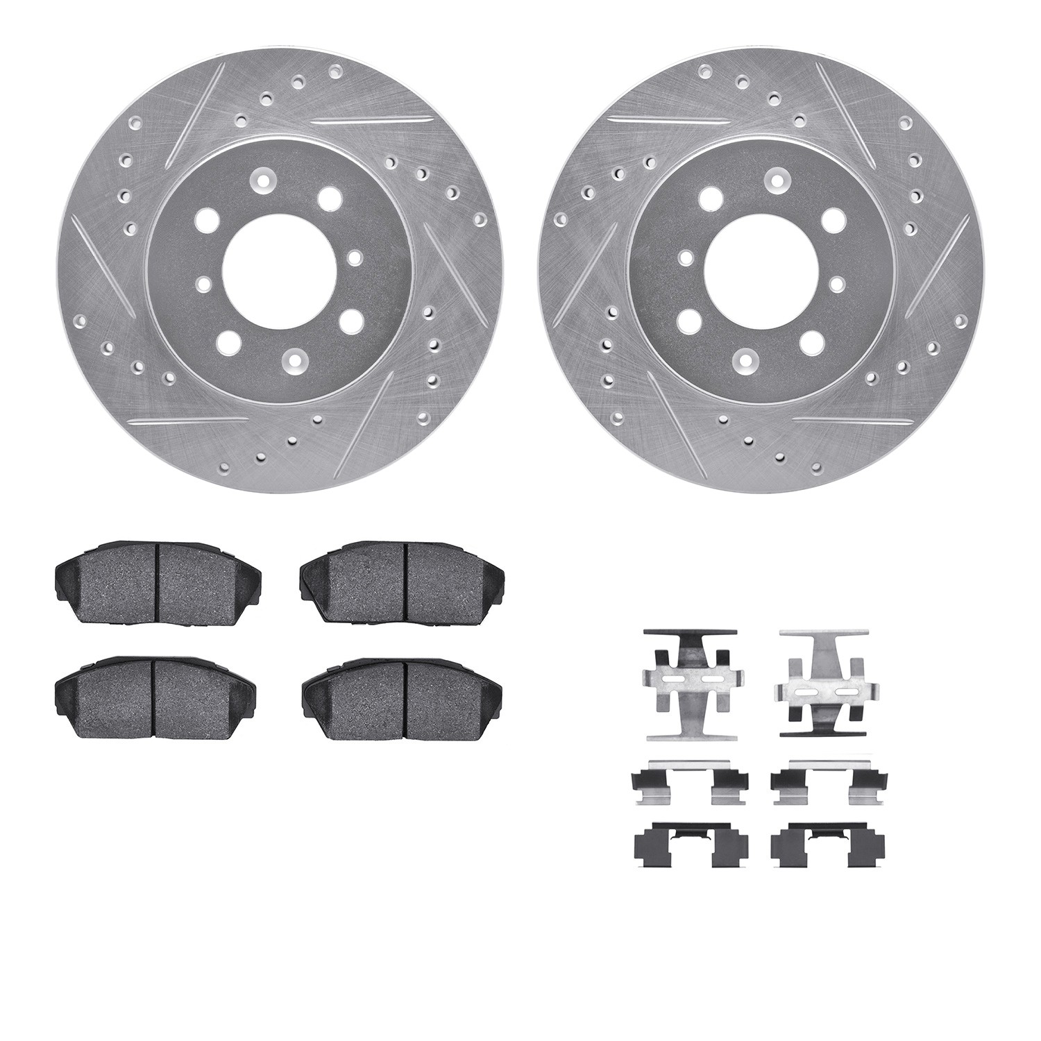 DFC Rotors-Drilled & Slotted-Silver w/ 5000 Advanced Brake Pads Incl Hdw