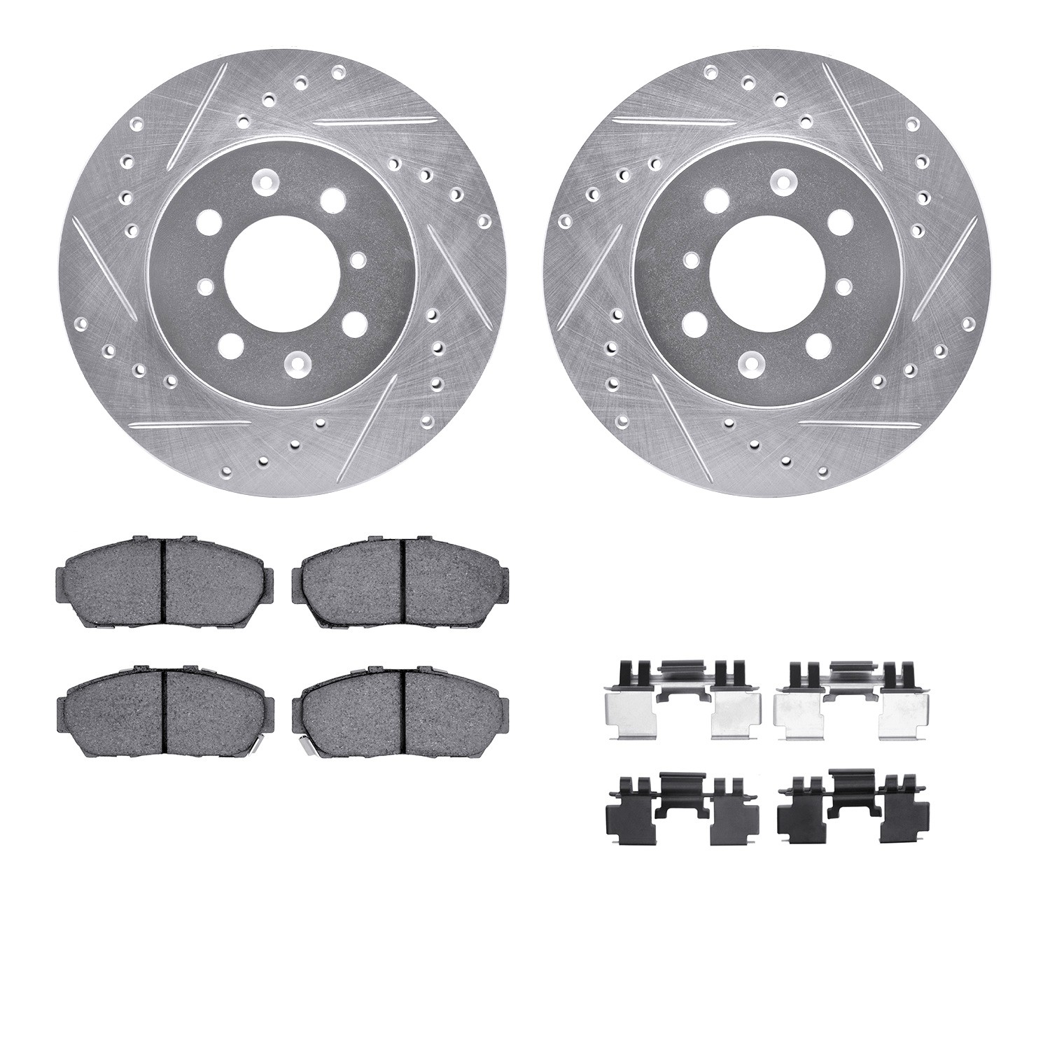DFC Rotors-Drilled & Slotted-Silver w/ 5000 Advanced Brake Pads Incl Hdw