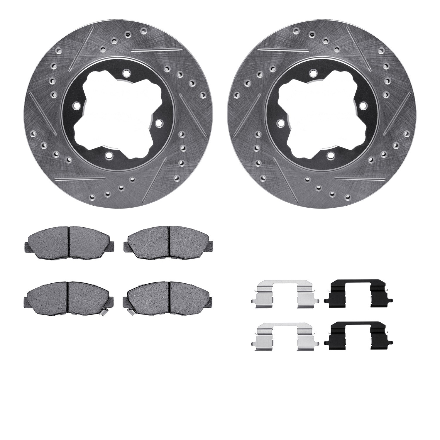 DFC Rotors-Drilled & Slotted-Silver w/ 5000 Advanced Brake Pads Incl Hdw