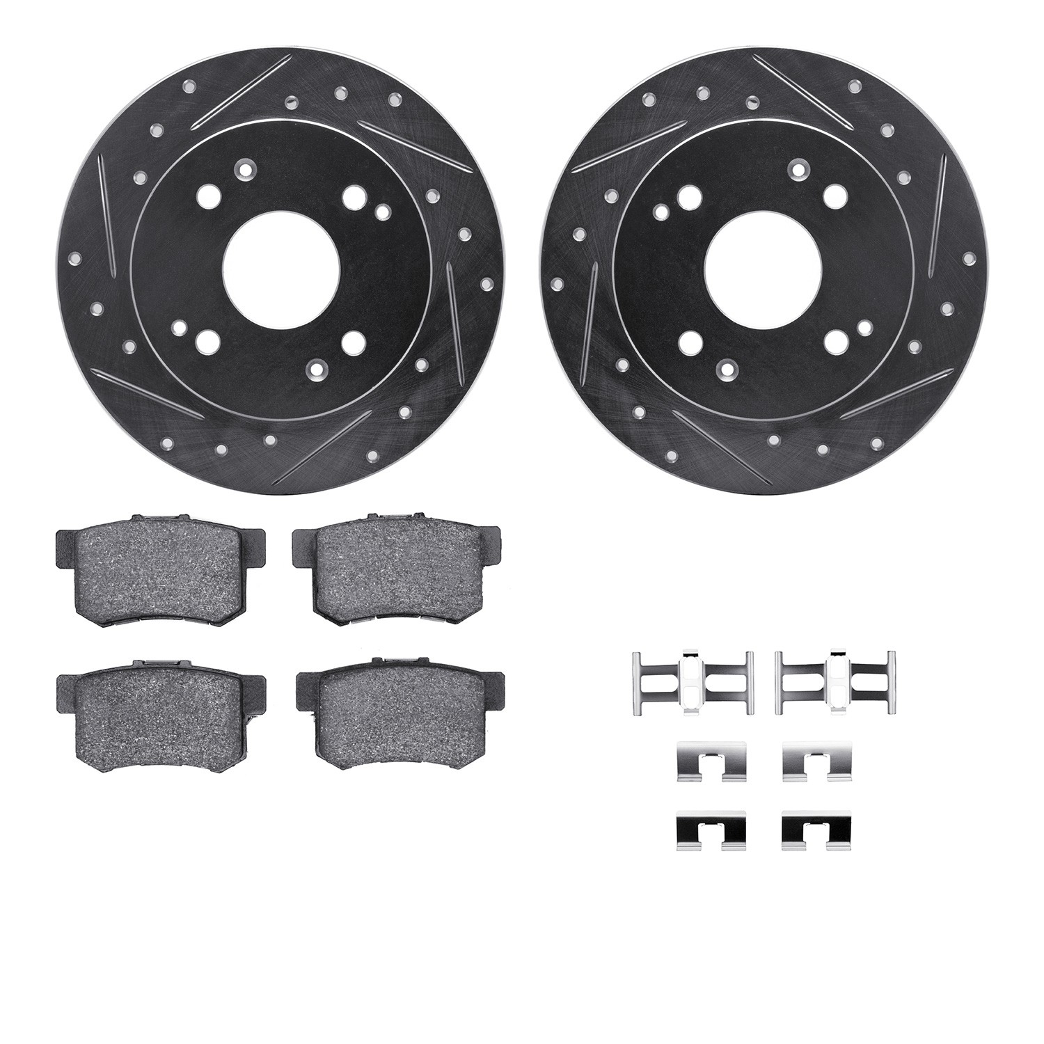 DFC Rotors-Drilled & Slotted-Silver w/ 5000 Advanced Brake Pads Incl Hdw