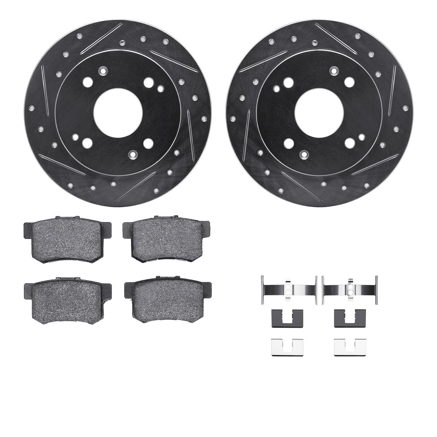 DFC Rotors-Drilled & Slotted-Silver w/ 5000 Advanced Brake Pads Incl Hdw