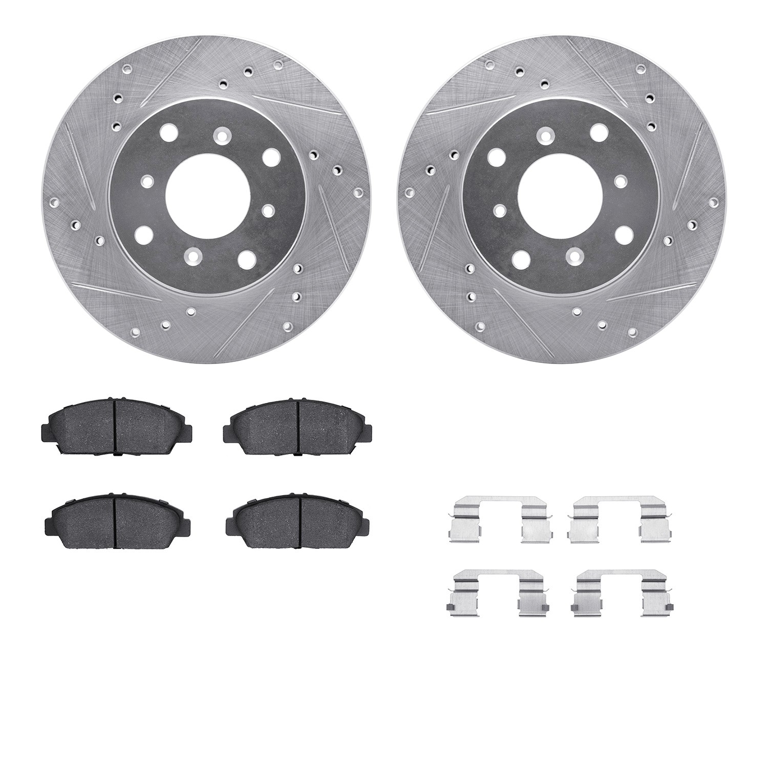 DFC Rotors-Drilled & Slotted-Silver w/ 5000 Advanced Brake Pads Incl Hdw