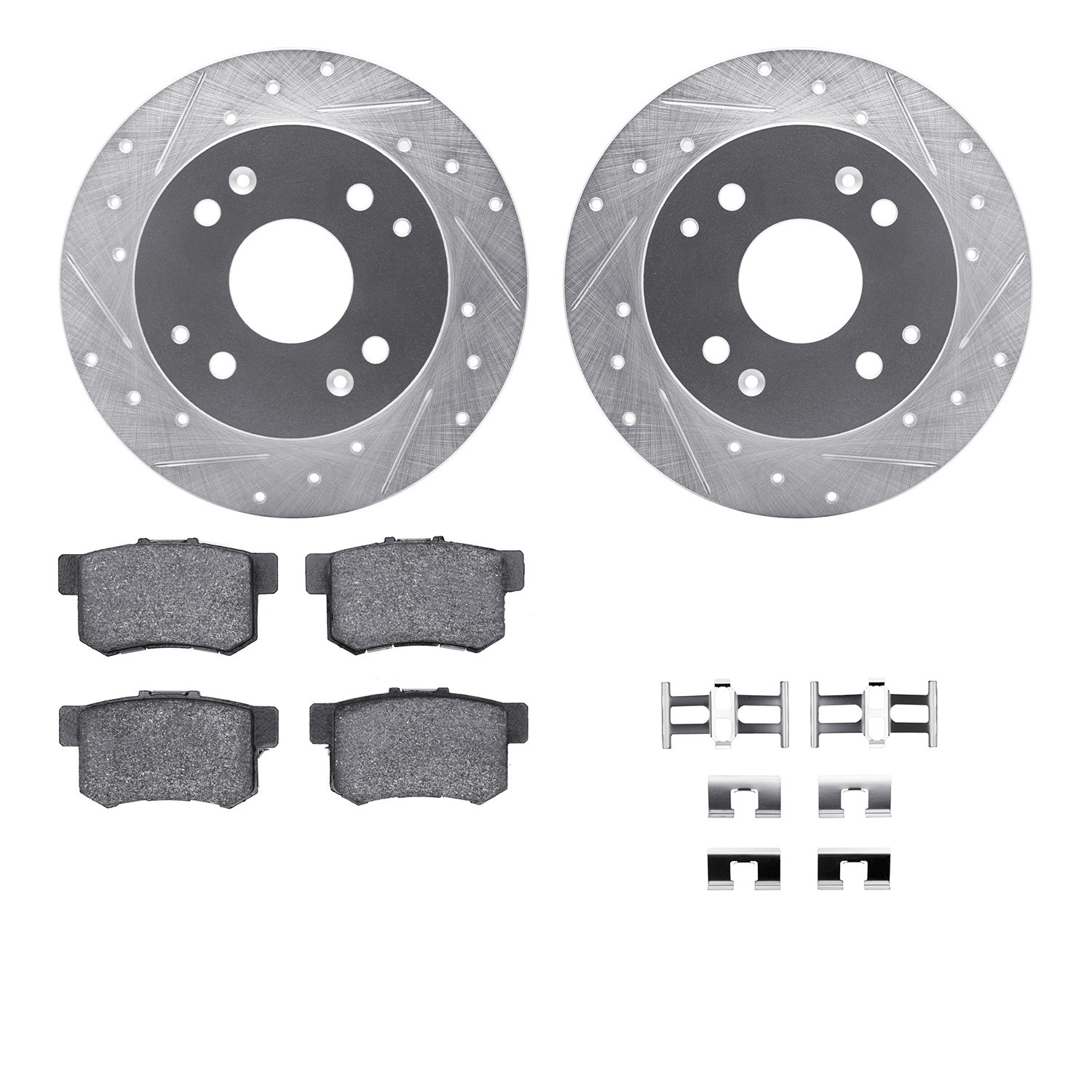 DFC Rotors-Drilled & Slotted-Silver w/ 5000 Advanced Brake Pads Incl Hdw