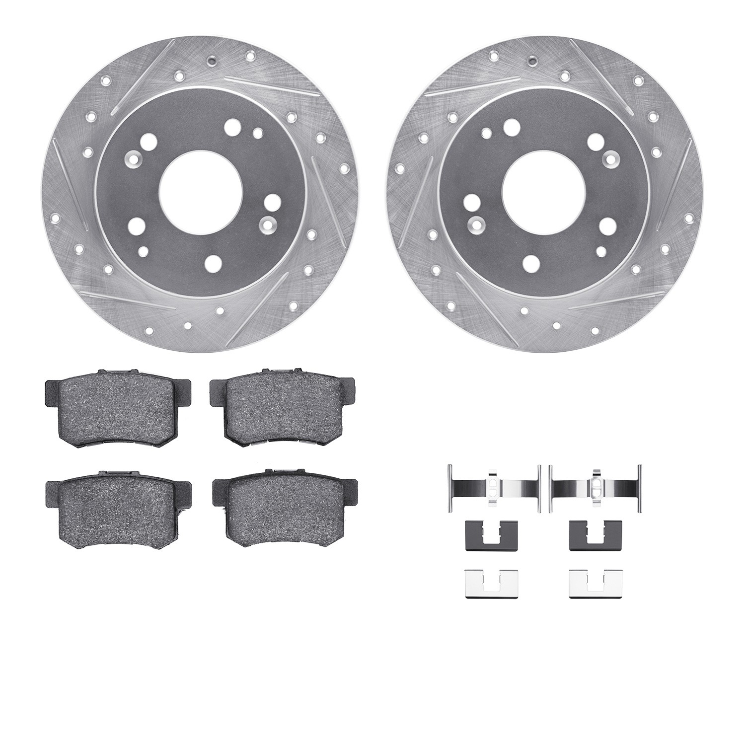 DFC Rotors-Drilled & Slotted-Silver w/ 5000 Advanced Brake Pads Incl Hdw