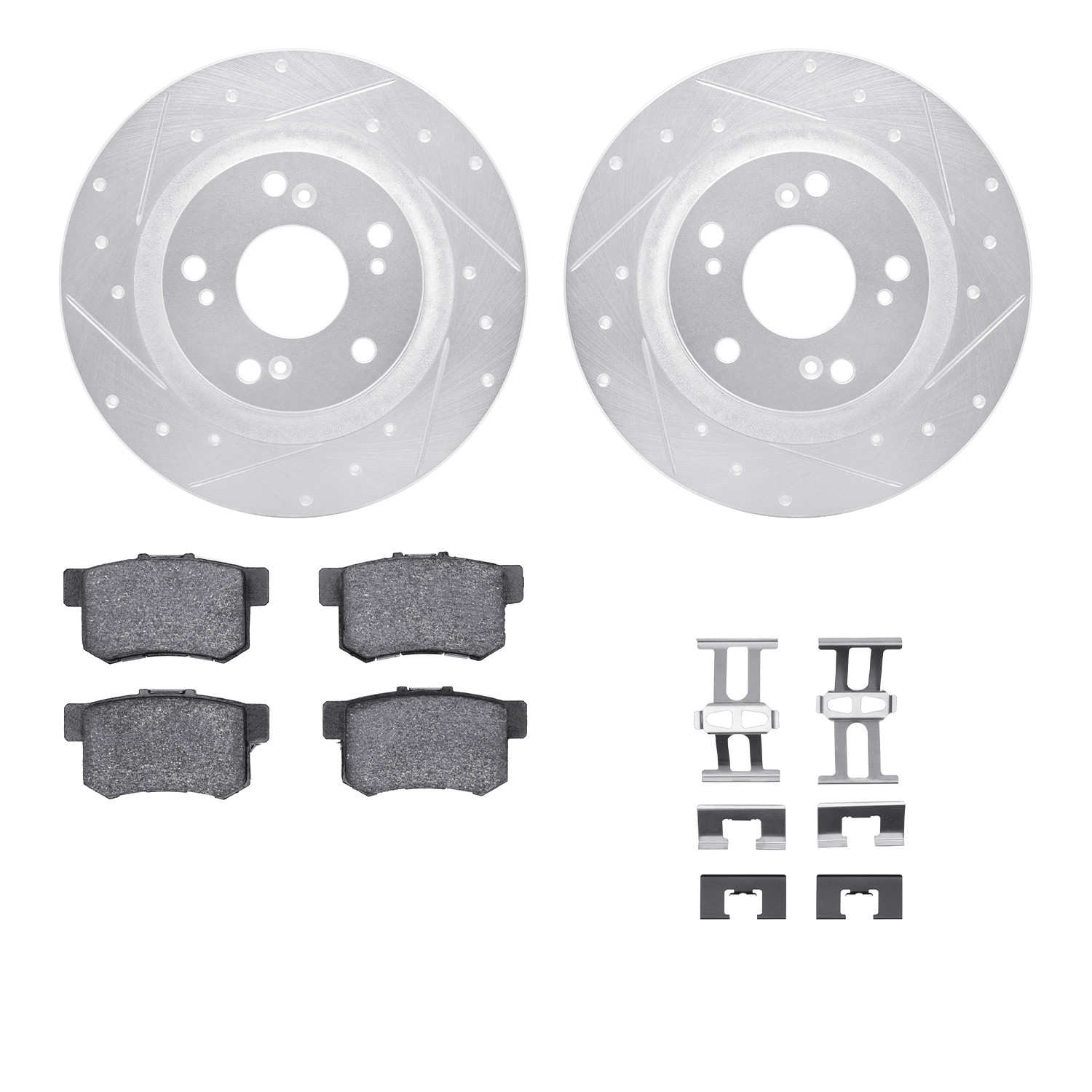 DFC Rotors-Drilled & Slotted-Silver w/ 5000 Advanced Brake Pads Incl Hdw