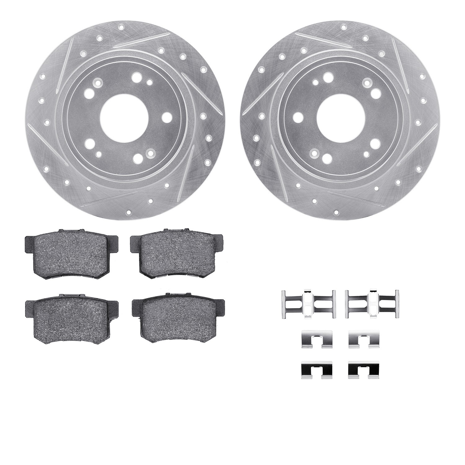 DFC Rotors-Drilled & Slotted-Silver w/ 5000 Advanced Brake Pads Incl Hdw