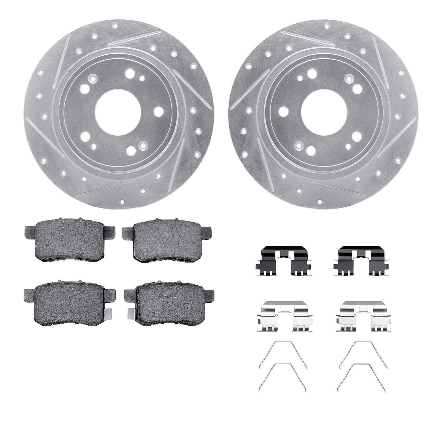 DFC Rotors-Drilled & Slotted-Silver w/ 5000 Advanced Brake Pads Incl Hdw