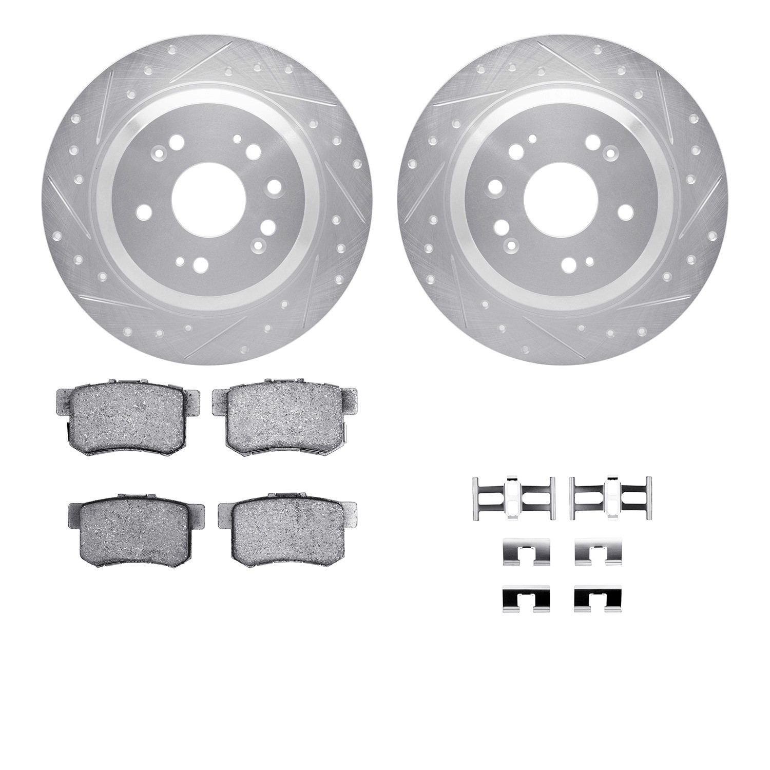 DFC Rotors-Drilled & Slotted-Silver w/ 5000 Advanced Brake Pads Incl Hdw