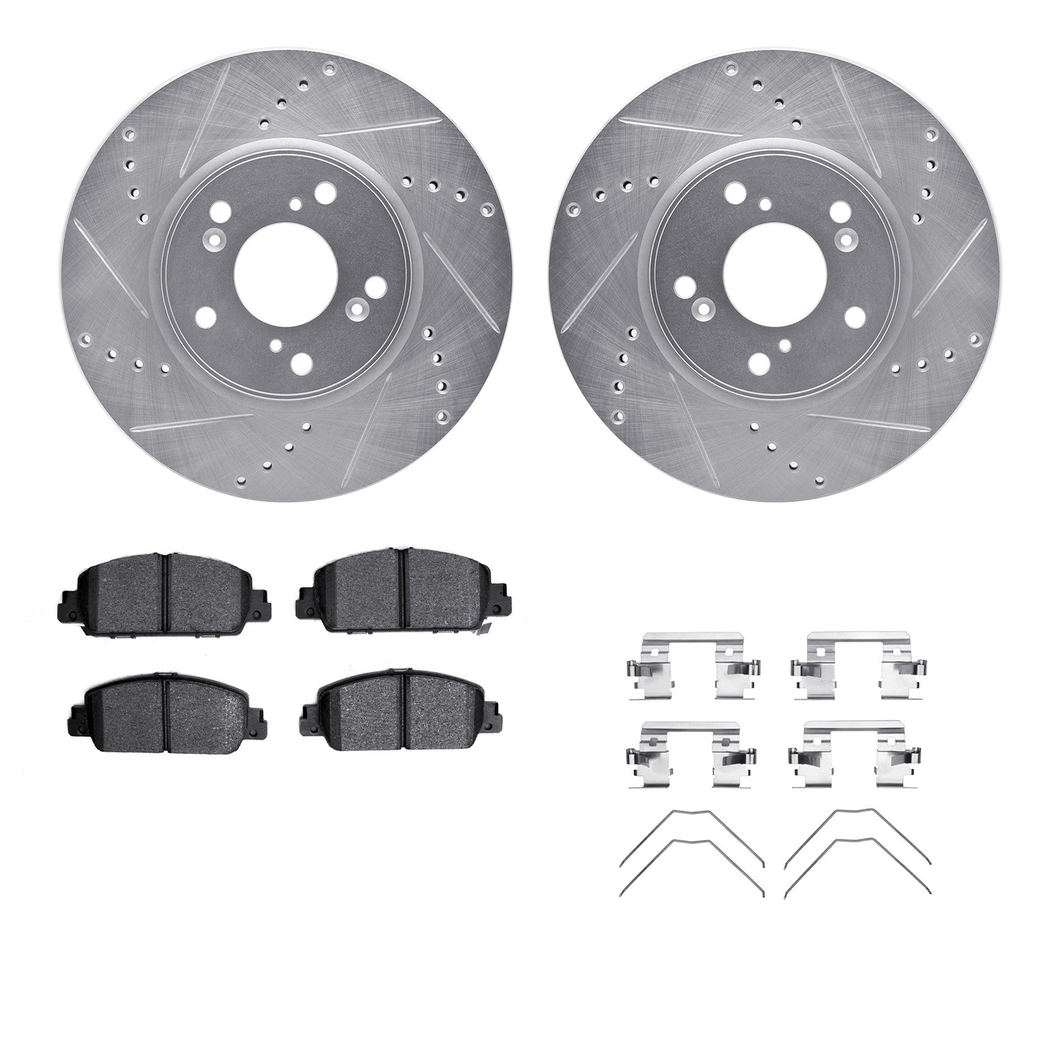 DFC Rotors-Drilled & Slotted-Silver w/ 5000 Advanced Brake Pads Incl Hdw