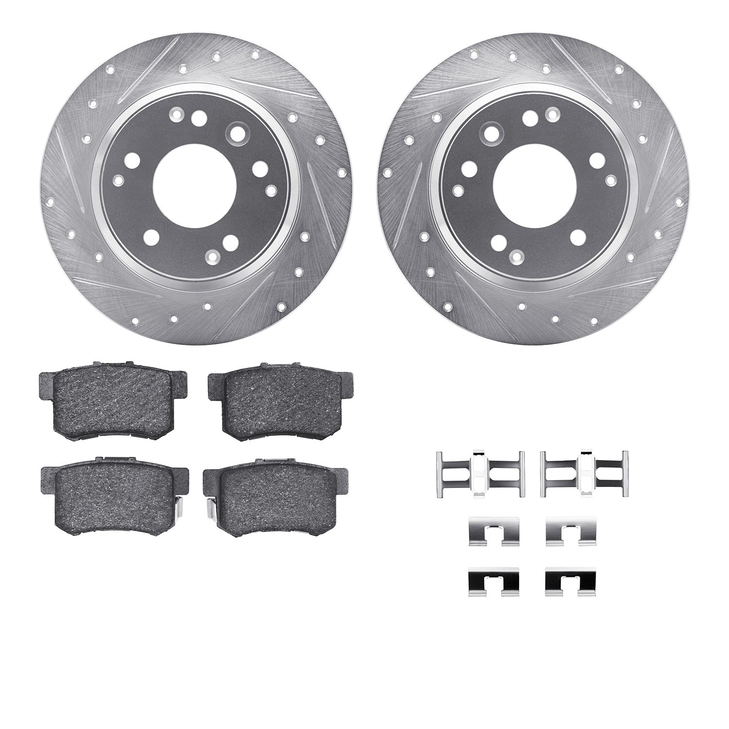 DFC Rotors-Drilled & Slotted-Silver w/ 5000 Advanced Brake Pads Incl Hdw