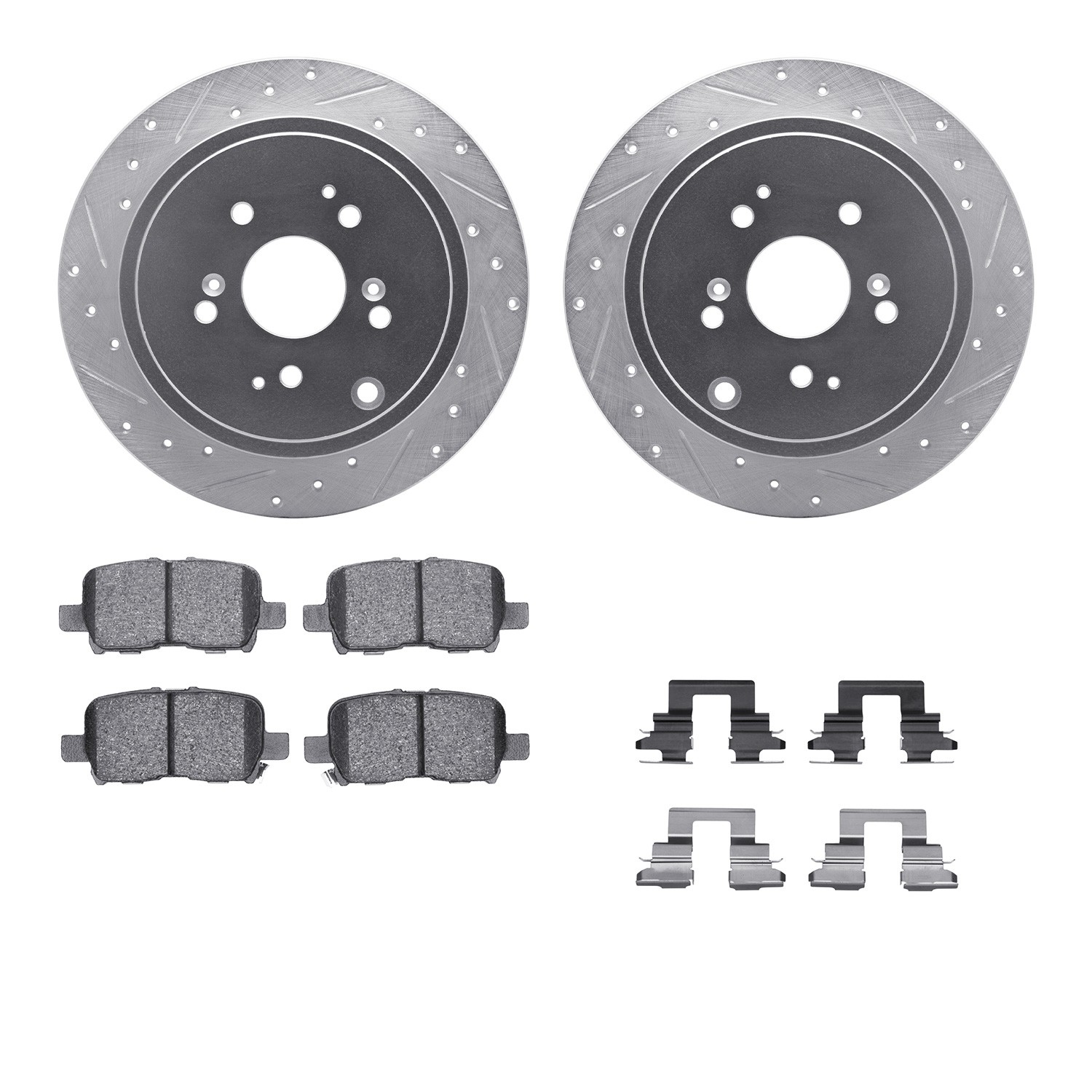 DFC Brake Rotor - Dimpled & Slotted - Silver w/5000 Brake Pads & HW Kit