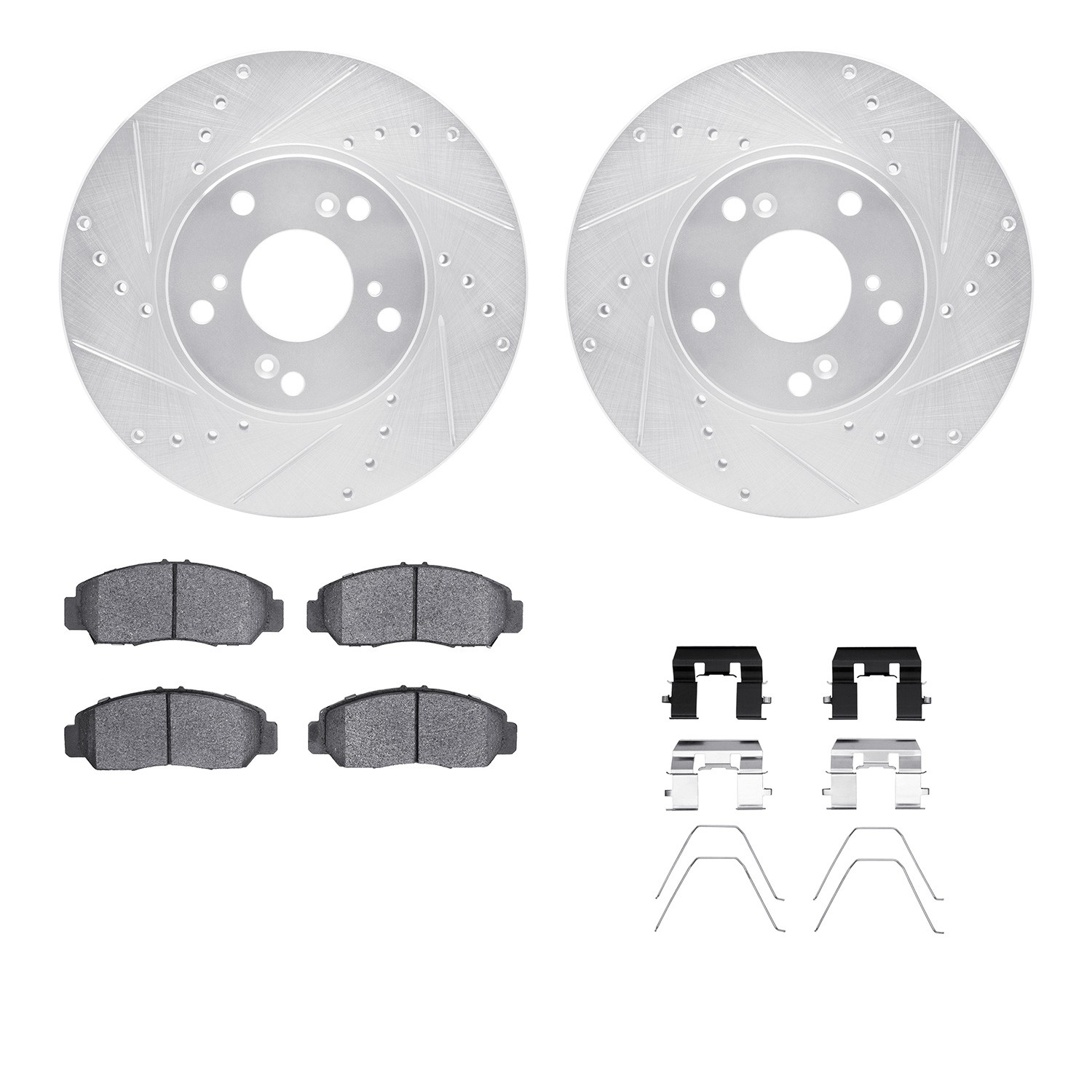DFC Rotors-Drilled & Slotted-Silver w/ 5000 Advanced Brake Pads Incl Hdw