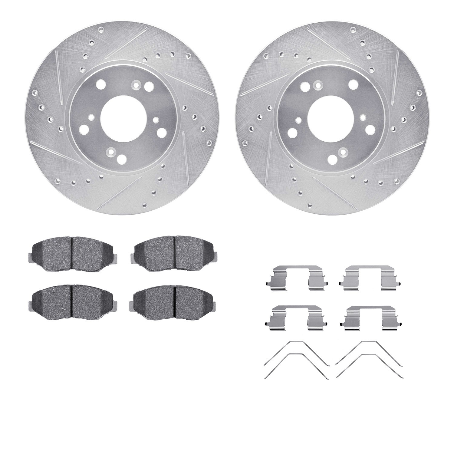 DFC Brake Rotor - Dimpled & Slotted - Silver w/5000 Brake Pads & HW Kit