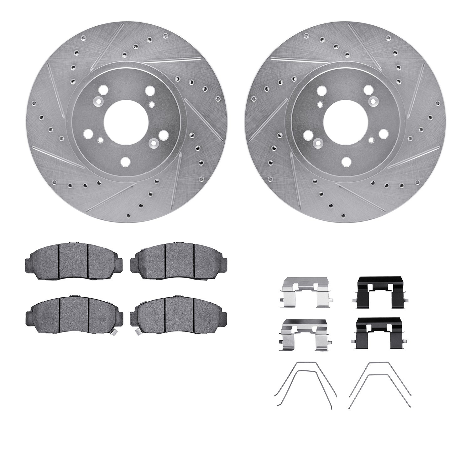 DFC Rotors-Drilled & Slotted-Silver w/ 5000 Advanced Brake Pads Incl Hdw