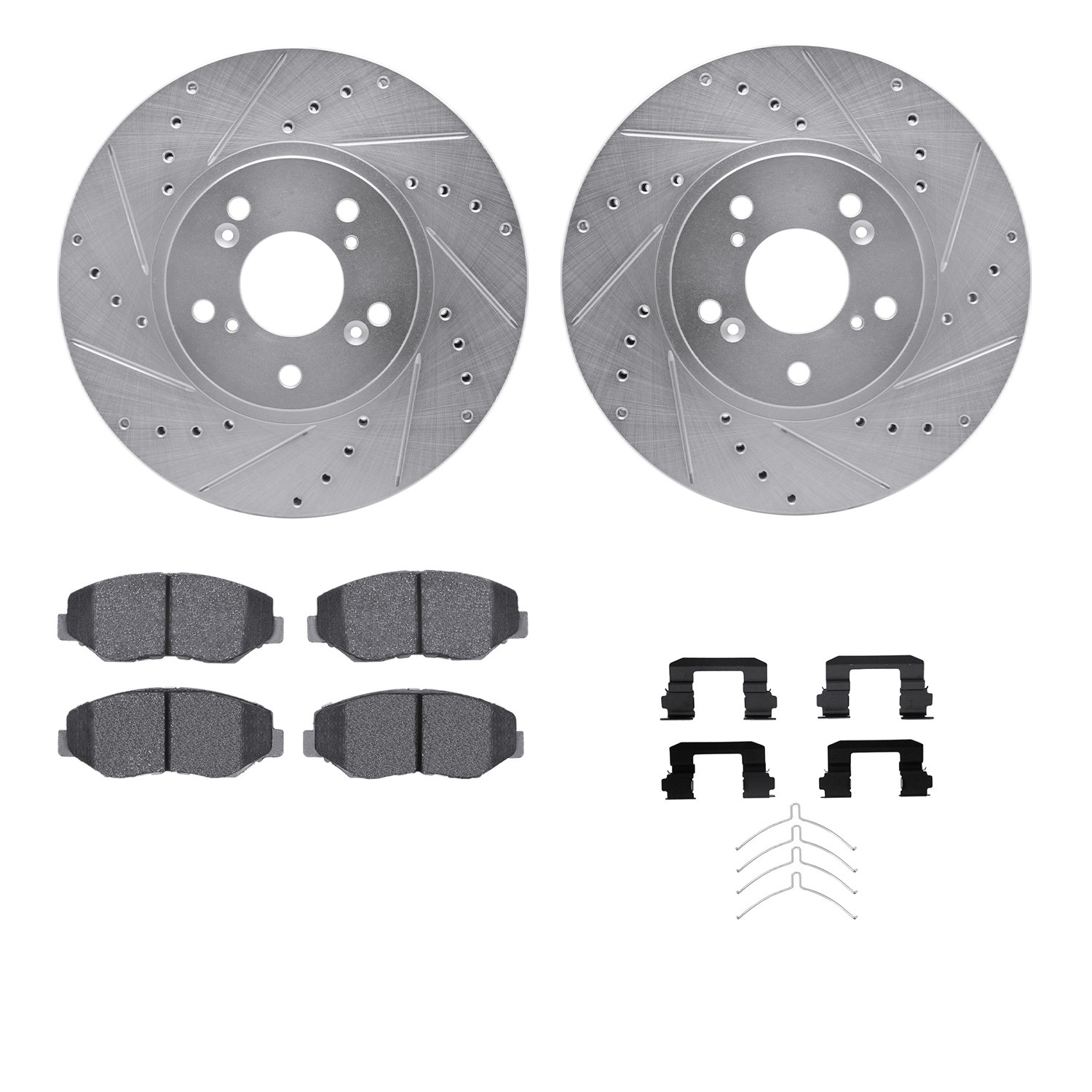 DFC Brake Rotor - Dimpled & Slotted - Silver w/5000 Brake Pads & HW Kit