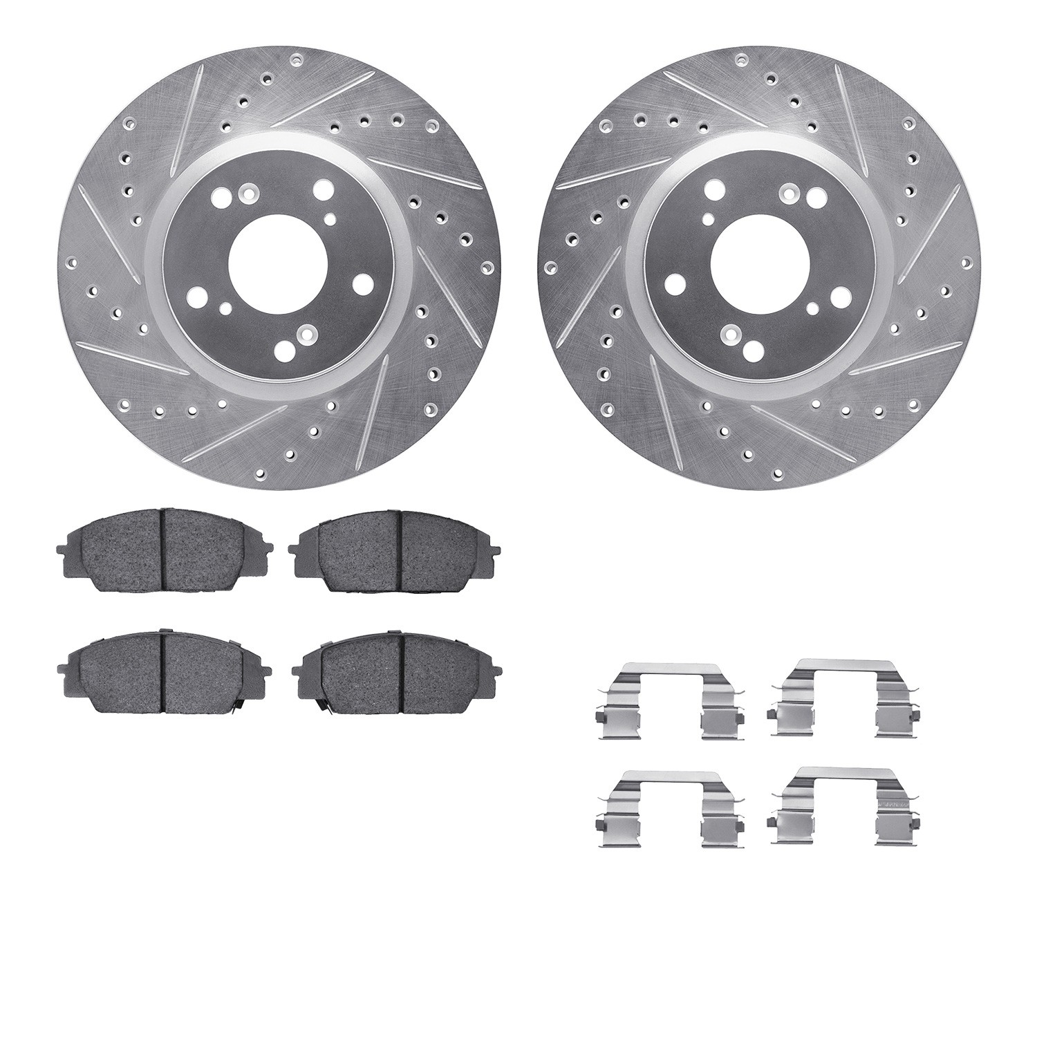 DFC Rotors-Drilled & Slotted-Silver w/ 5000 Advanced Brake Pads Incl Hdw