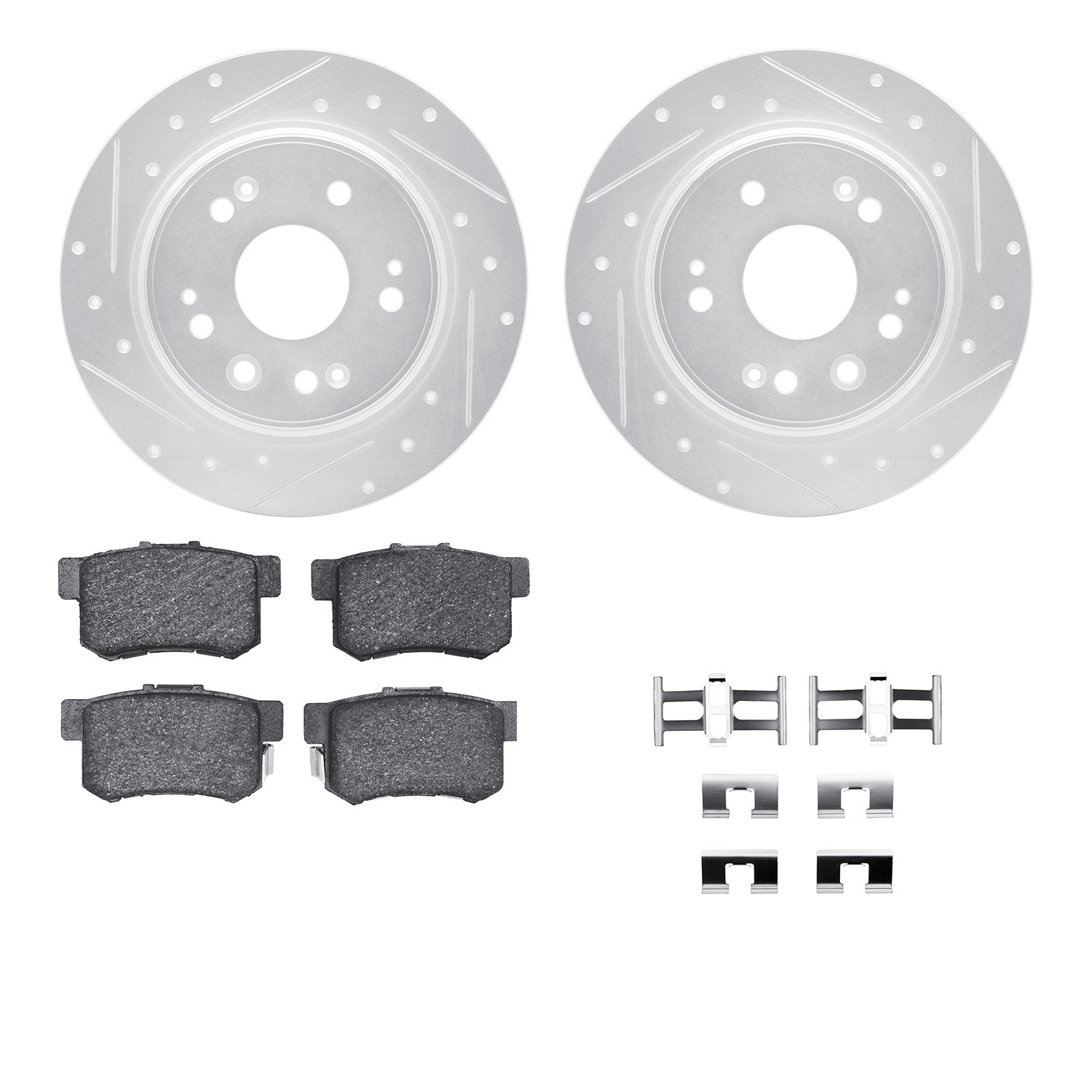 DFC Rotors-Drilled & Slotted-Silver w/ 5000 Advanced Brake Pads Incl Hdw