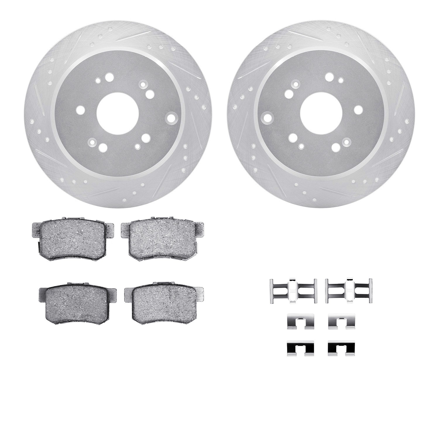 DFC Brake Rotor - Dimpled & Slotted - Silver w/5000 Brake Pads & HW Kit