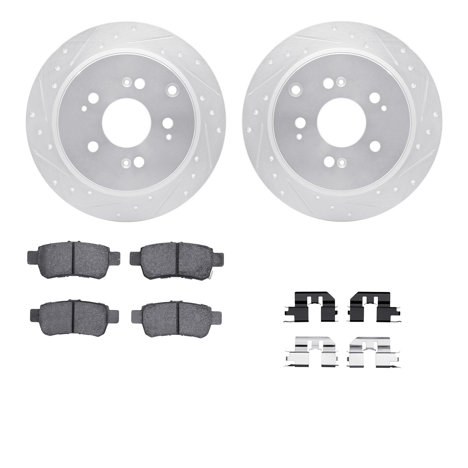 DFC Rotors-Drilled & Slotted-Silver w/ 5000 Advanced Brake Pads Incl Hdw