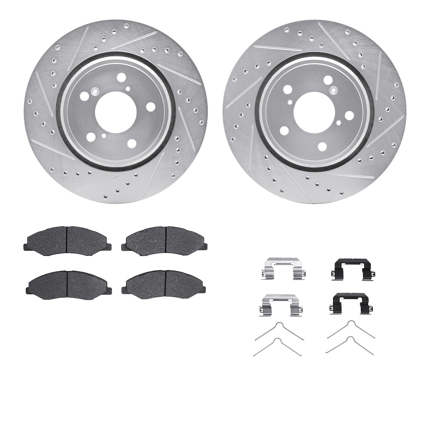 DFC Rotors-Drilled & Slotted-Silver w/ 5000 Advanced Brake Pads Incl Hdw