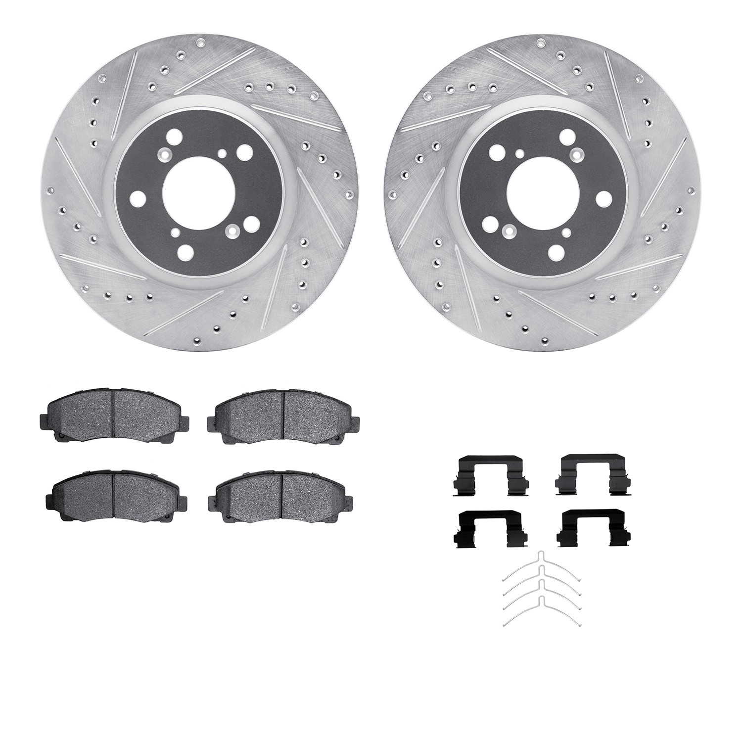 DFC Brake Rotor - Dimpled & Slotted - Silver w/5000 Brake Pads & HW Kit