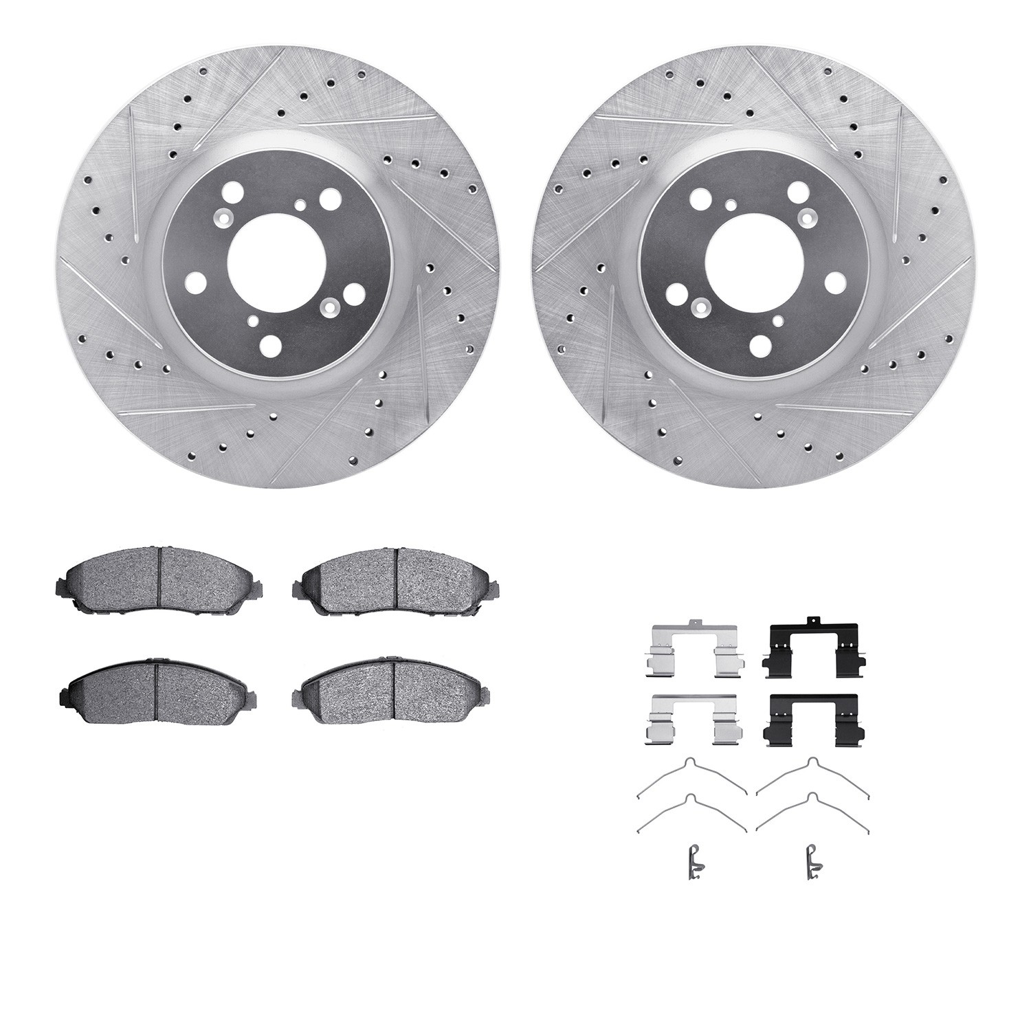 DFC Brake Rotor - Dimpled & Slotted - Silver w/5000 Brake Pads & HW Kit