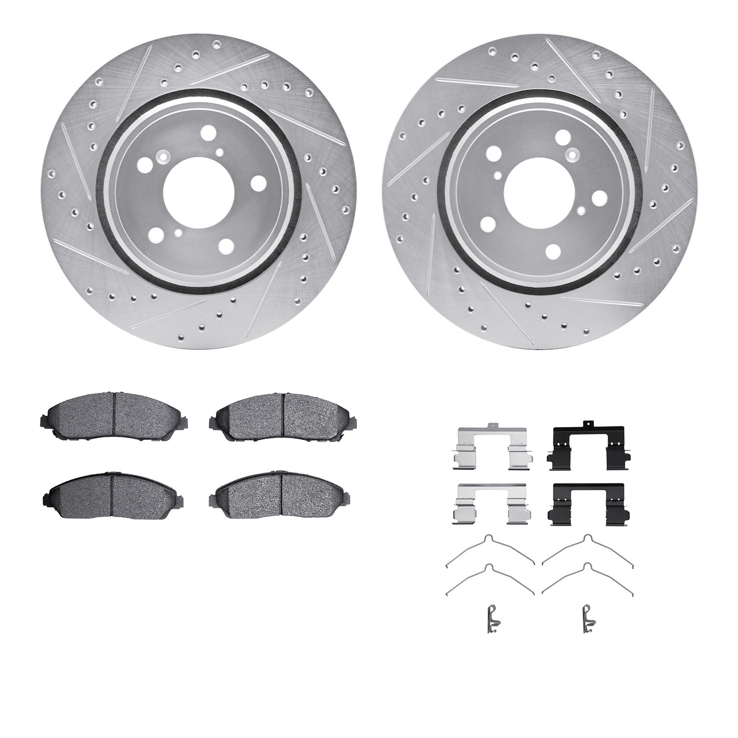 DFC Brake Rotor - Dimpled & Slotted - Silver w/5000 Brake Pads & HW Kit