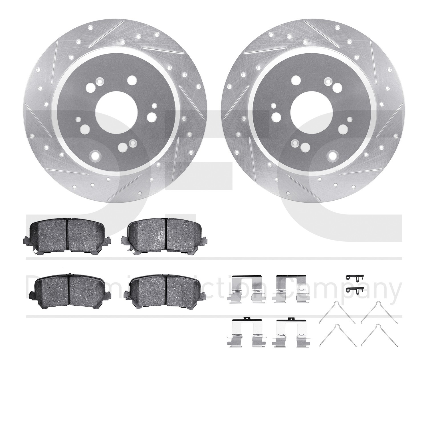 DFC Brake Rotor - Dimpled & Slotted - Silver w/5000 Brake Pads & HW Kit