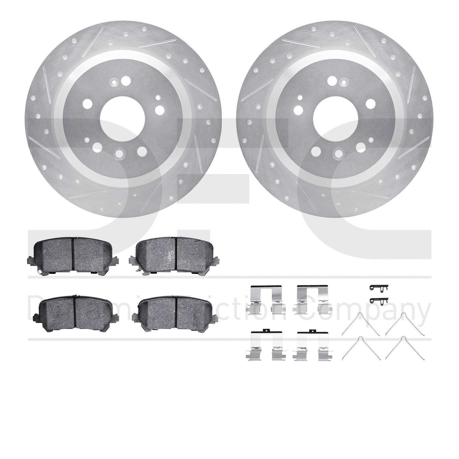 DFC Brake Rotor - Dimpled & Slotted - Silver w/5000 Brake Pads & HW Kit
