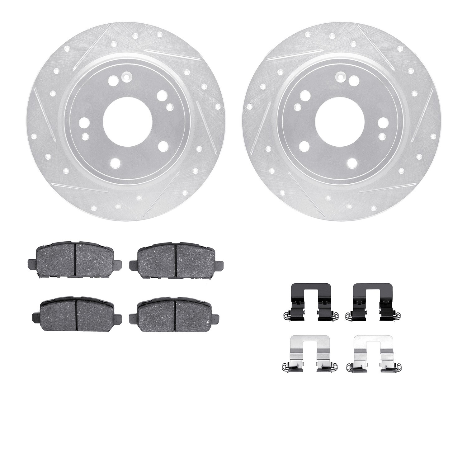 DFC Brake Rotor - Dimpled & Slotted - Silver w/5000 Brake Pads & HW Kit