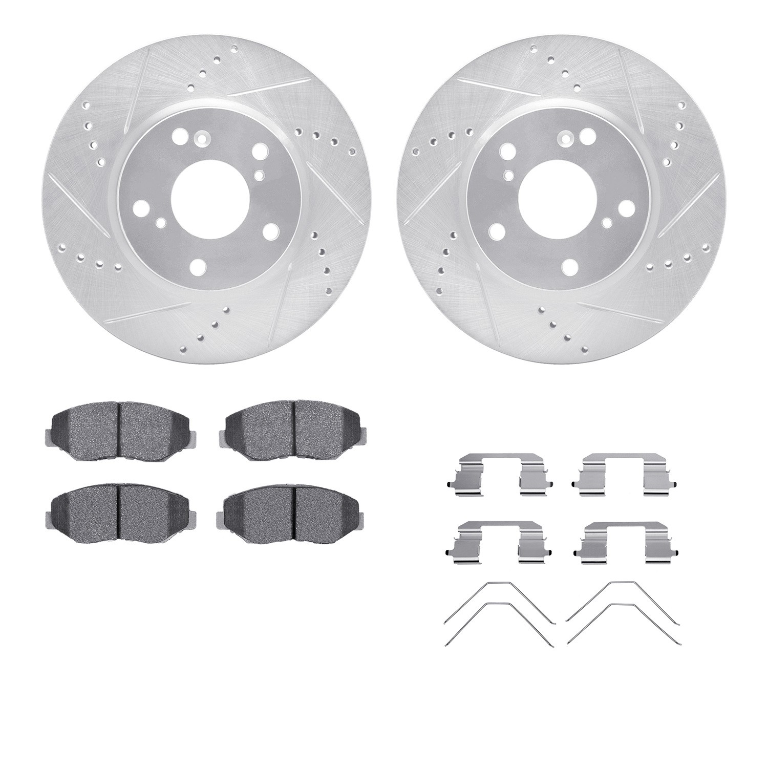DFC Rotors-Drilled & Slotted-Silver w/ 5000 Advanced Brake Pads Incl Hdw