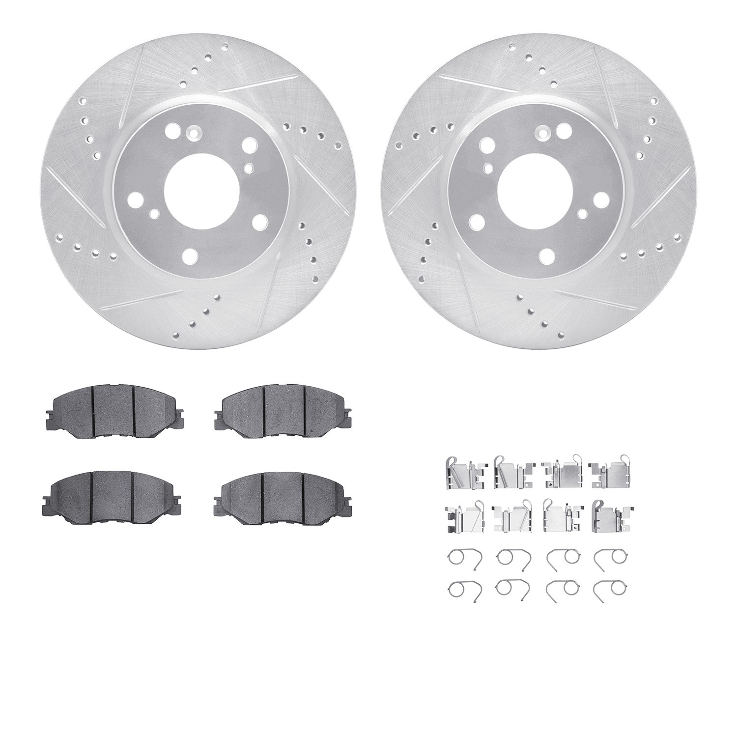 DFC Rotors-Drilled & Slotted-Silver w/ 5000 Advanced Brake Pads Incl Hdw