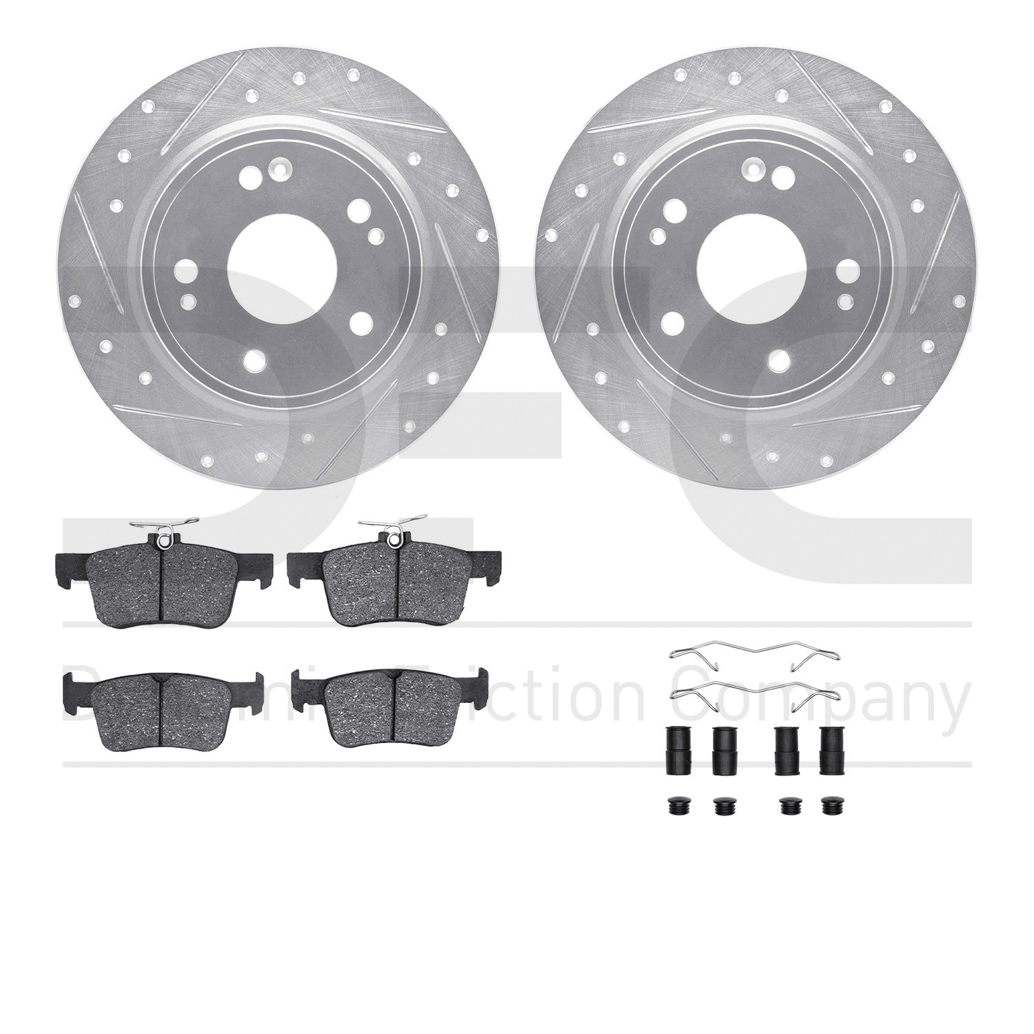 DFC Rotors-Drilled & Slotted-Silver w/ 5000 Advanced Brake Pads Incl Hdw
